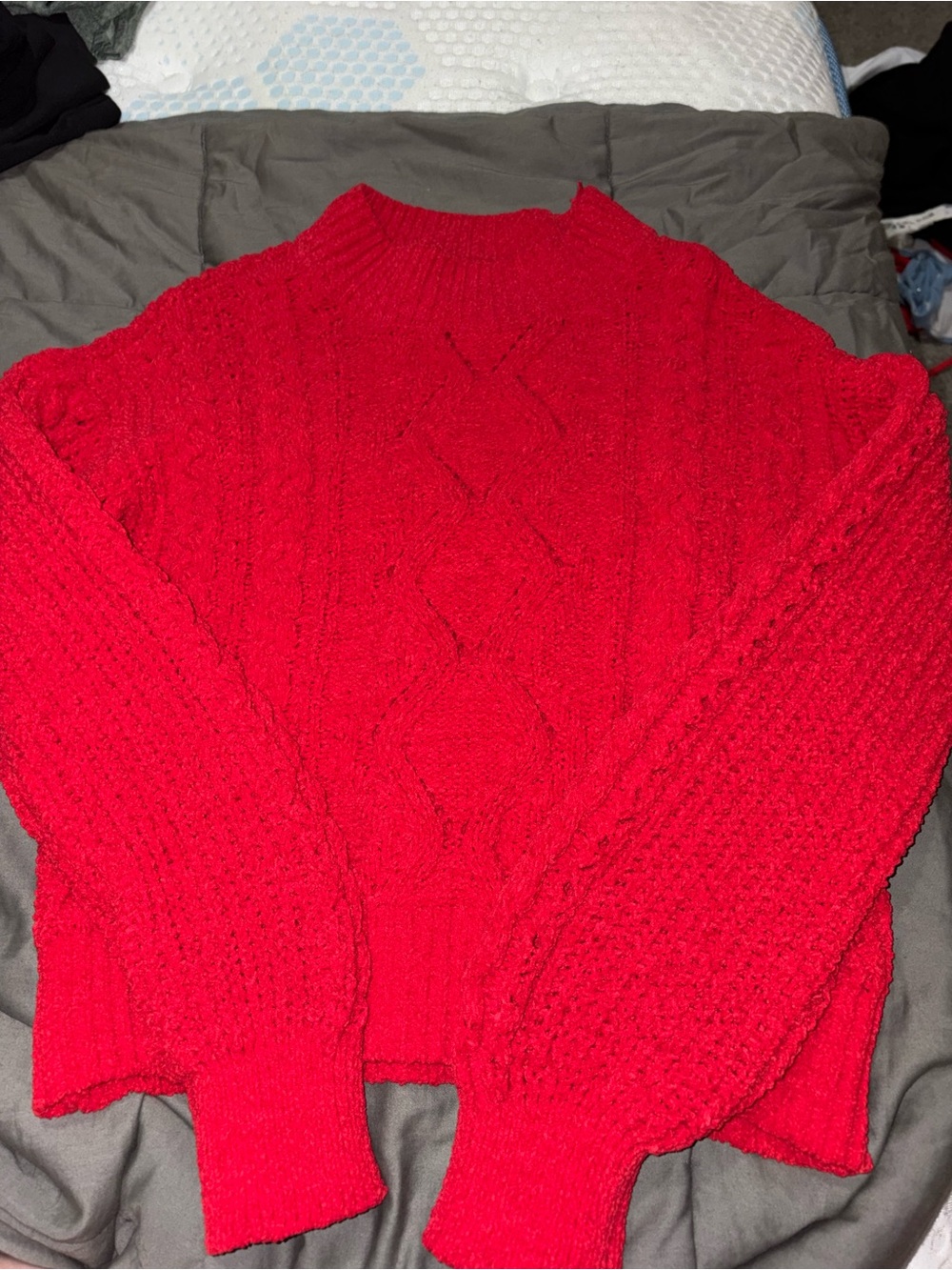 No Boundaries Women's Bright Red Cable Knit Turtleneck Sweater